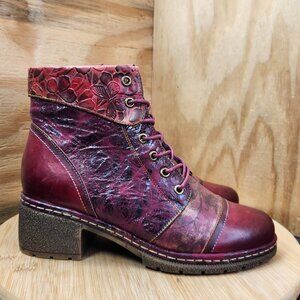 L'Artiste Spring Step Fallinluv Chunky Heel Side Zip Lace Up Boots Size 40 US 9